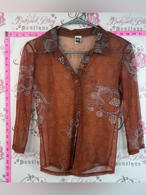 Smart Set shirt button up, sheer Rust Paisley Sheer Button-Down Blouse